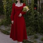 Long-sleeve Square-neck Midi Dress / Short-sleeve Dress