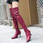 Faux Leather Kitten-heel Over-the-knee Boots