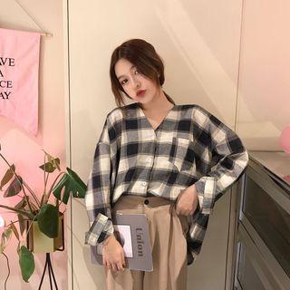 Check Loose-fit V-neck Blouse