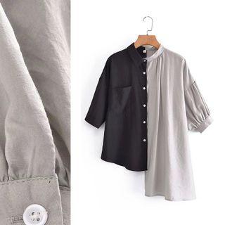 Short-sleeve Two-tone Asymmetrical Shirt