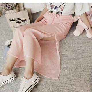 Plain Side Slit Chiffon Wide Leg Pants