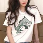 Short-sleeve Dinosaur Embroidery T-shirt
