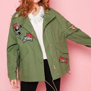 Applique Drawstring Waist Jacket