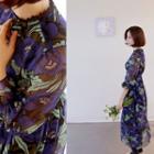 Floral Print Chiffon Dress Blue - One Size