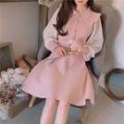 Polo-neck Balloon-sleeve Knit Dress