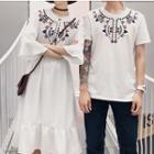 Print Short-sleeve Couple Matching T-shirt / Embroidered Chiffon Dress