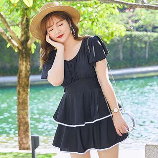 Short-sleeve Layered Swim Dress