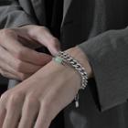 Faux Gemstone Stainless Steel Bracelet Bracelet - 17cm - Green & Silver - One Size