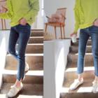 High-waist Slit-hem Straight-cut Jeans