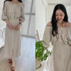 Off-shoulder Pinstripe Long Shirtdress