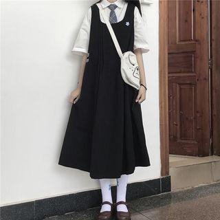 Elbow-sleeve Shirt / Sleeveless Midi Dress