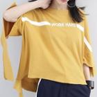 Elbow-sleeved Lettering Asymmetric T-shirt