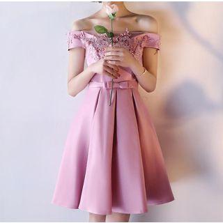 Lace Panel Pleated Bridesmaid Dress
