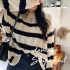 Distressed Stripe Oversized Knit Top