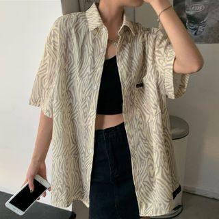 Zebra Print Elbow-sleeve Shirt As Shown In Figure - One Size