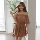 Off-shoulder Smocked-waist Playsuit