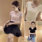 V-neck Short-sleeve Knit Top