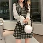 V-neck Lantern-sleeve Mini A-line Dress
