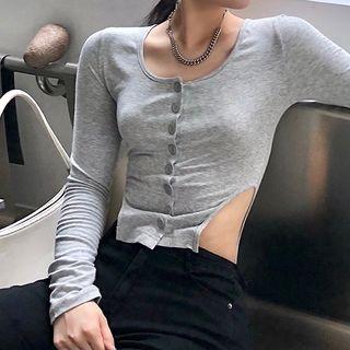 Asymmetric Long-sleeve Slim-fit T-shirt