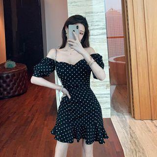 Off-shoulder Printed Ruffle Hem Mini Sheath Dress (various Designs)