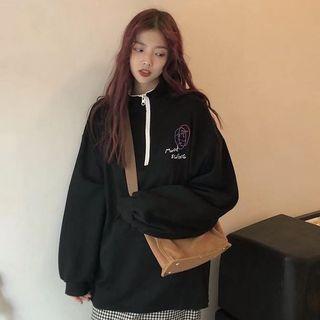Face Embroidered Half-zip Pullover