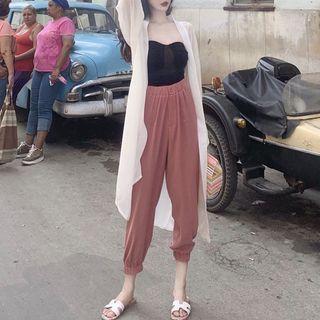 Long Open Jacket / Strapless Top / Harem Pants