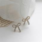 Rhinestone Bow Stud Earring 1 Pair - Silver Needle - As Shown In Figure - One Size