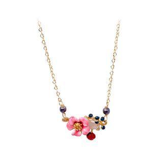 Fashion And Elegant Plated Gold Enamel Flower Necklace With Cubic Zirconia Golden - One Size