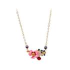 Fashion And Elegant Plated Gold Enamel Flower Necklace With Cubic Zirconia Golden - One Size