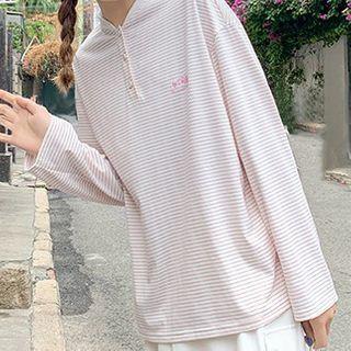 Embroidered Striped Long-sleeve Tee