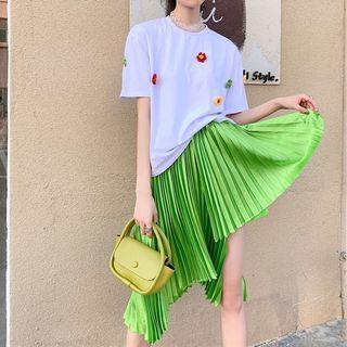 Asymmetrical Pleated Skirt Green - One Size
