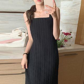 Sleeveless Square Neck Midi Textured Dress