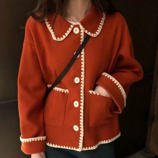 Contrast Trim Button Jacket As Shown In Figure - One Size