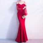 Long-sleeve Cold Shoulder Mermaid Evening Gown