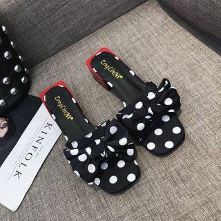 Block Heel Dotted Bow Slides