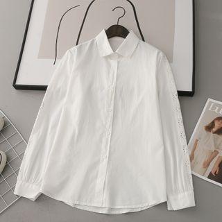 Long Sleeve Eyelet Lace Panel Shirt White - One Size