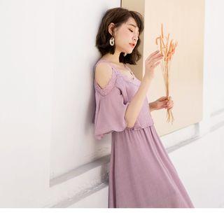 Cold Shoulder Lace Trim Maxi Dress