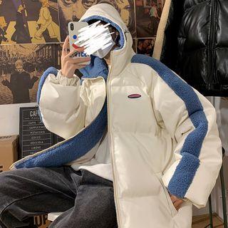 Fleece Panel Patent Zip-up Hooded Jacket