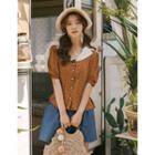 Lace-collar Heart Patterned Blouse Brown - One Size
