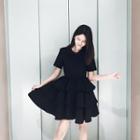 Short-sleeve Tiered A-line Mini Dress