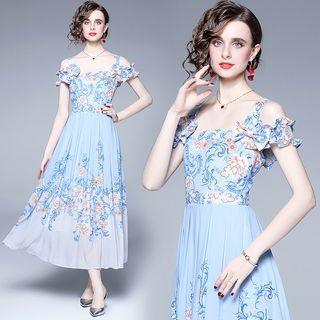 Cold-shoulder Floral Midi Sundress