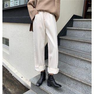 Plain High-waist Loose-fit Jeans