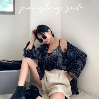 Paisley Set: Loose-fit Shirt + Sleeveless Top