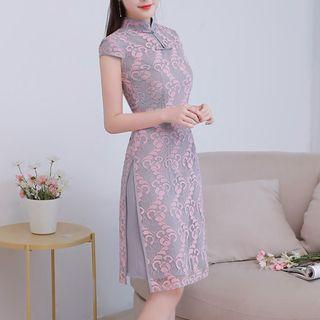Short-sleeve Lace Panel Qiapo Dress