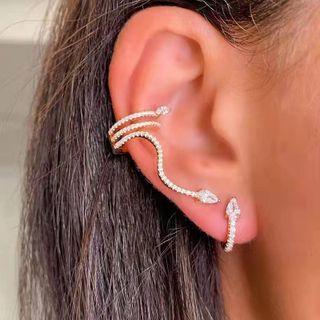 Set Of 2: Rhinestone Snake Ear Cuff