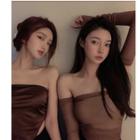 Long-sleeve Off-shoulder Mesh Top / Tube Top