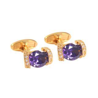 Fashion Elegant Plated Gold Purple Cubic Zirconia Geometric Cufflinks Golden - One Size