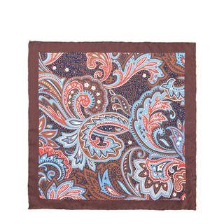 Print Silk Pocket Square Brown & Tangerine - One Size