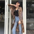 Long Leopard Print Light Buttoned Jacket As Shown In Figure - One Size
