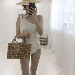 Bow Accent One-shoulder Swimsuit